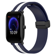 For Amazfit Pop 20mm Folding Magnetic Clasp Silicone Watch Band(Midnight Blue + White)