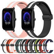 For Amazfit Pop 20mm Folding Magnetic Clasp Silicone Watch Band(Midnight Blue + White)
