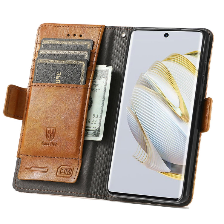 For Huawei  Nova 10 CaseNeoSplicing Dual Magnetic Buckle Leather Phone Case(Khaki)