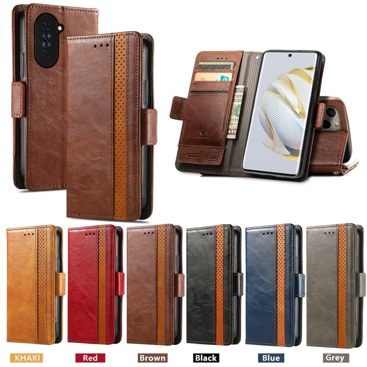 For Huawei  Nova 10 CaseNeoSplicing Dual Magnetic Buckle Leather Phone Case(Khaki)