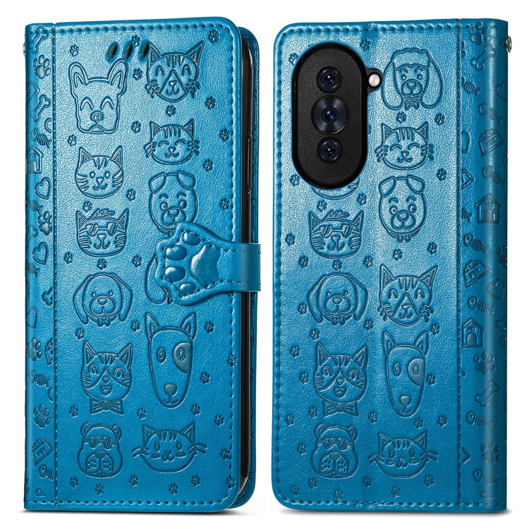 For Huawei Nova 10 Cat and Dog Embossed Leather Phone Case(Blue)