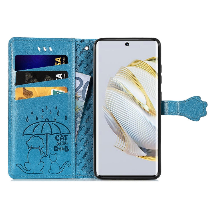 For Huawei Nova 10 Cat and Dog Embossed Leather Phone Case(Blue)