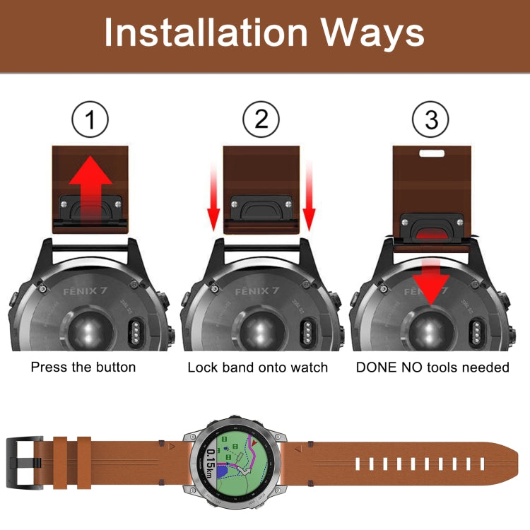 For Garmin Fenix 7X Solar 26mm Leather Steel Buckle Watch Band (Light Brown)