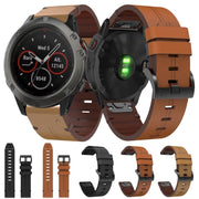 For Garmin Fenix 5X Sapphire 26mm Leather Steel Buckle Watch Band (Light Brown)