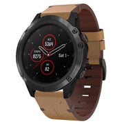 For Garmin Fenix 5X Plus 26mm Leather Steel Buckle Watch Band (Light Brown)