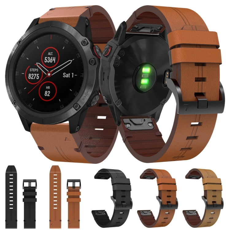 For Garmin Fenix 5X Plus 26mm Leather Steel Buckle Watch Band (Light Brown)