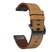 For Garmin Fenix 3 HR 26mm Leather Steel Buckle Watch Band (Light Brown)