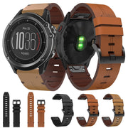 For Garmin Fenix 3 HR 26mm Leather Steel Buckle Watch Band (Light Brown)