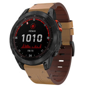 For Garmin Fenix 7 Solar 22mm Leather Steel Buckle Watch Band (Light Brown)
