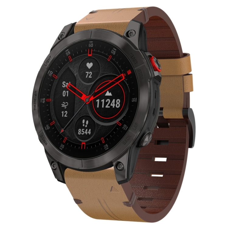 For Garmin EPIX Gen 2 22mm Leather Steel Buckle Watch Band (Light Brown)