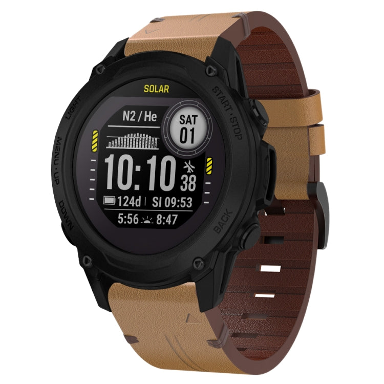 For Garmin Descent G1 22mm Leather Steel Buckle Watch Band (Light Brown)