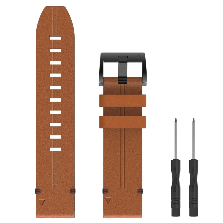 For Garmin Approach S62 22mm Leather Steel Buckle Watch Band (Light Brown)