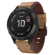 For Garmin Fenix 6 Pro GPS 22mm Leather Steel Buckle Watch Band (Light Brown) - Smart Wear by PMC TechLife | Online Shopping South Africa | PMC TechLife