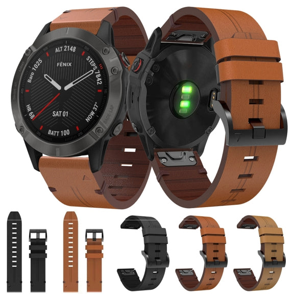 For Garmin Fenix 6 Sapphire GPS 22mm Leather Steel Buckle Watch Band (Light Brown)