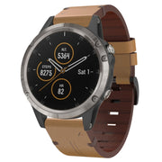 For Garmin Fenix 5 22mm Leather Steel Buckle Watch Band (Light Brown)