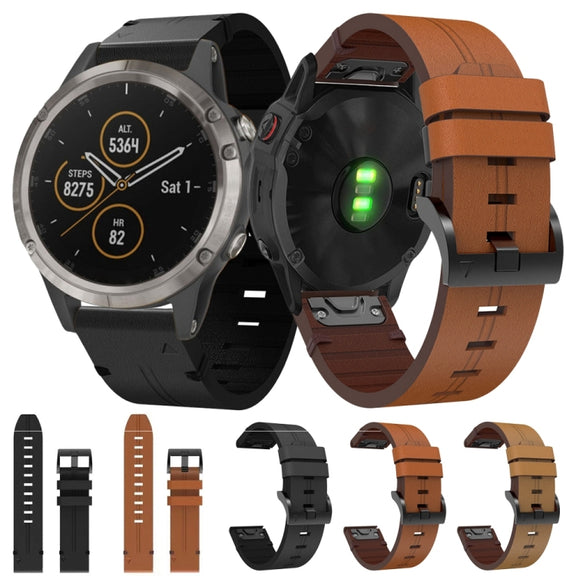 For Garmin Fenix 5 22mm Leather Steel Buckle Watch Band (Light Brown)