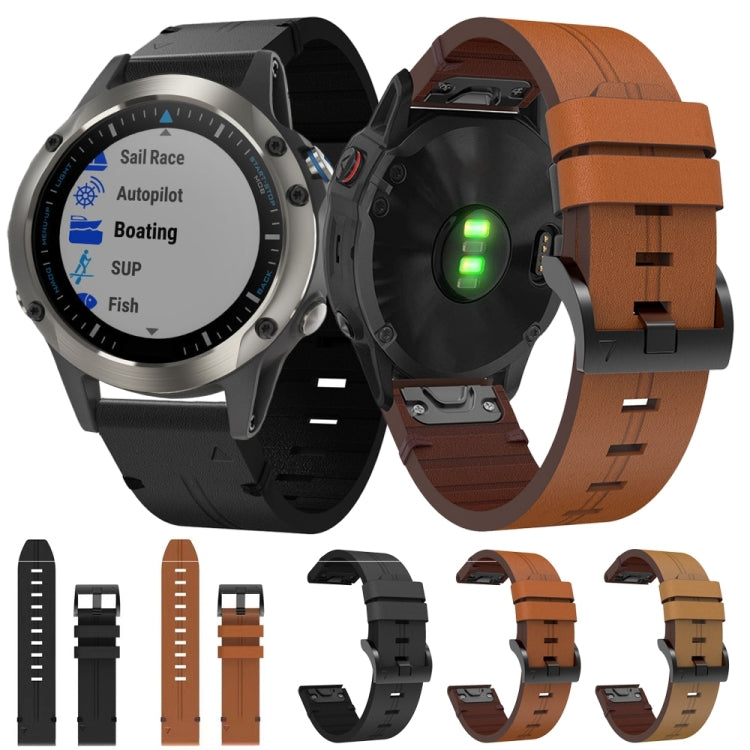 Compatible with Garmin Quatix 5 Sapphire 22mm Leather Steel Buckle Watch Band(Black)