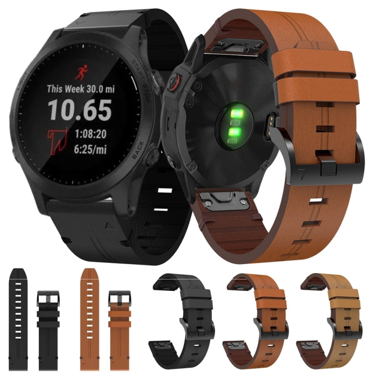 For Garmin Forerunner 945 22mm Leather Steel Buckle Watch Band (Light Brown)