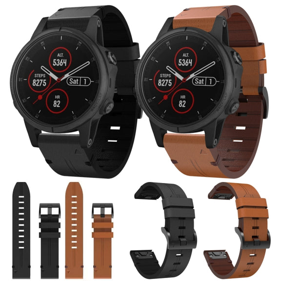 Compatible with Garmin Fenix 5S Plus 20mm Leather Steel Buckle Watch Band(Brown)