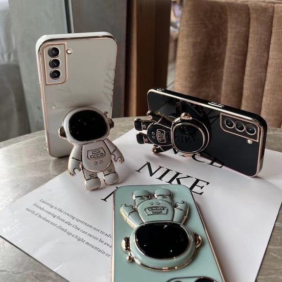 For Samsung Galaxy A13 4G Plating Astronaut Holder Phone Case(Purple)