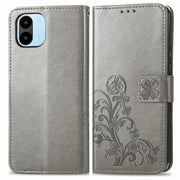 For Xiaomi Redmi A1 Four-leaf Clasp Embossed Buckle Leather Phone Case(Gray)