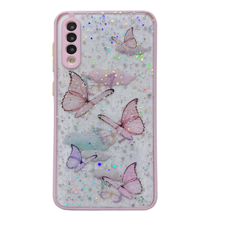 For Samsung Galaxy S22 5G Color Butterfly Glitter Epoxy TPU Phone Case(Pink)