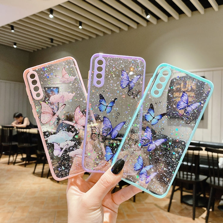 For Samsung Galaxy A13 5G Color Butterfly Glitter Epoxy TPU Phone Case(Green)