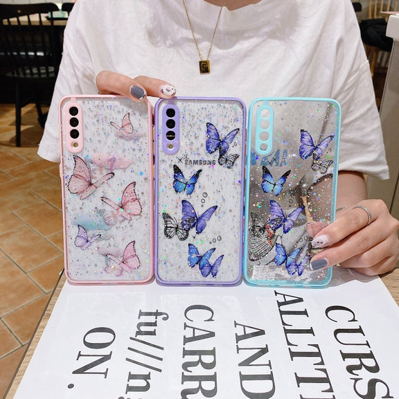 For Samsung Galaxy A13 5G Color Butterfly Glitter Epoxy TPU Phone Case(Green)