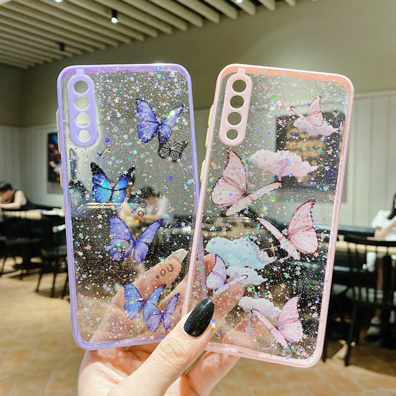 For Samsung Galaxy A13 5G Color Butterfly Glitter Epoxy TPU Phone Case(Green)