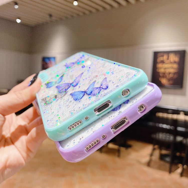 For Samsung Galaxy A13 5G Color Butterfly Glitter Epoxy TPU Phone Case(Green)