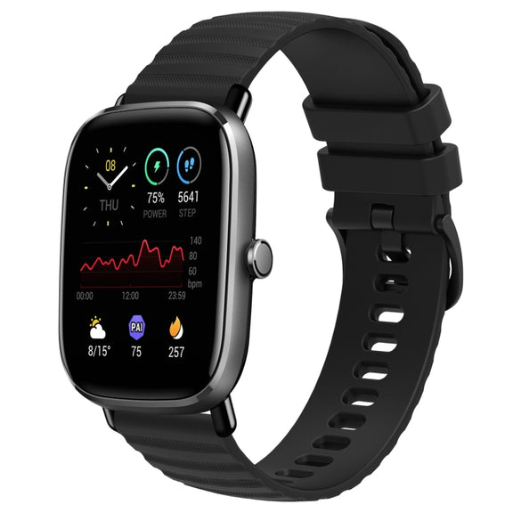 For Amazfit GTS 2 Mini 20mm Wavy Dot Pattern Solid Color Silicone Watch Band(Black)