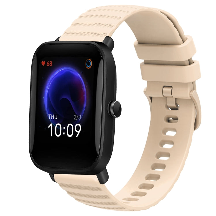 For Amazfit Pop 20mm Wavy Dot Pattern Solid Color Silicone Watch Band(Beige)