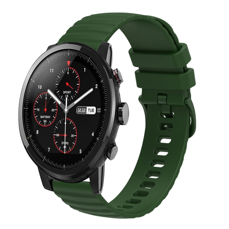For Amazft 2 Stratos 22mm Wavy Dot Pattern Solid Color Silicone Watch Band(Army Green)