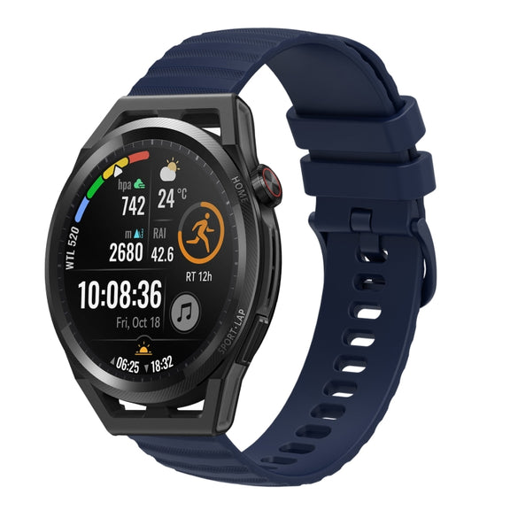 For Huawei Watch GT Runner 22mm Wavy Dot Pattern Solid Color Silicone Watch Band(Navy Blue)