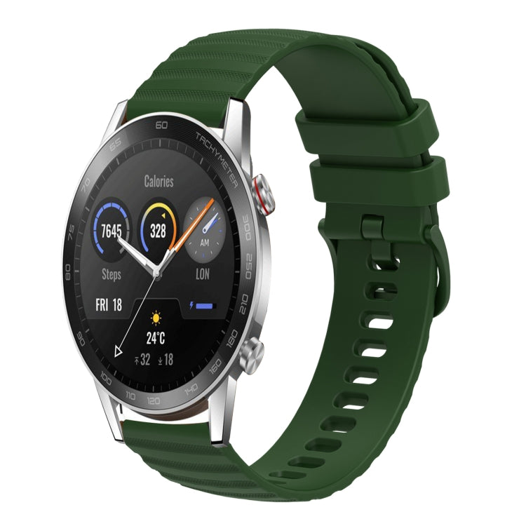 For Honor Magic Watch 2 46mm 22mm Wavy Dot Pattern Solid Color Silicone Watch Band(Army Green)