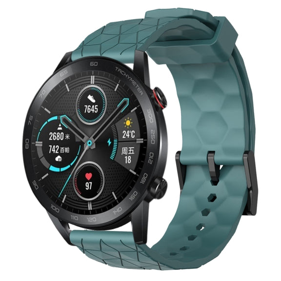 For Honor MagicWatch2 42mm 20mm Football Pattern Solid Color Silicone Watch Band(Rock Cyan)
