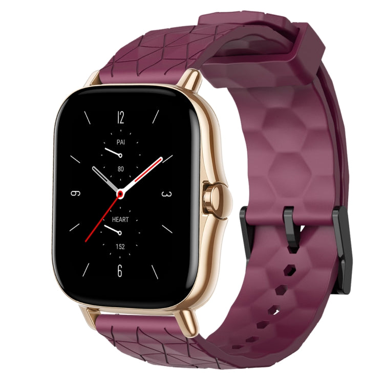 For Amazfit GTS 2E 20mm Football Pattern Solid Color Silicone Watch Band(Wine Red)