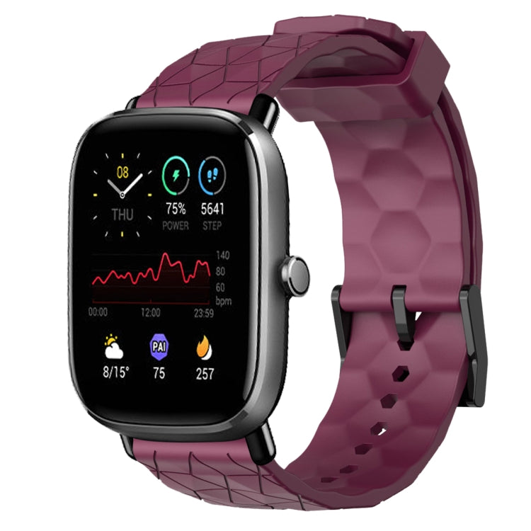 For Amazfit GTS 2 Mini 20mm Football Pattern Solid Color Silicone Watch Band(Wine Red)