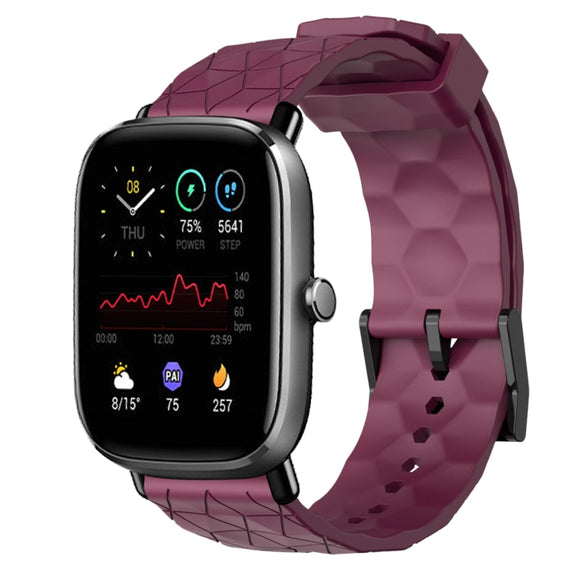For Amazfit GTS 2 Mini 20mm Football Pattern Solid Color Silicone Watch Band(Wine Red)