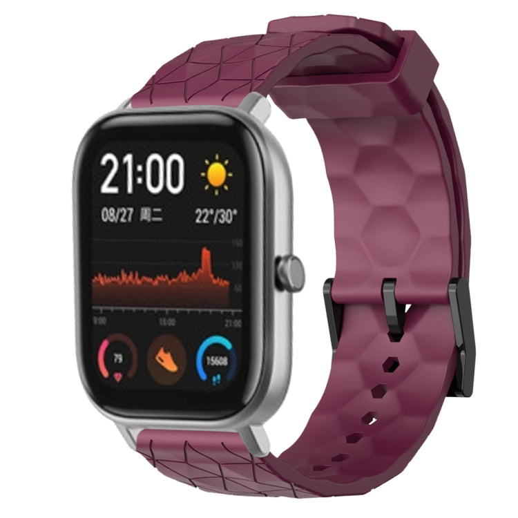 For Amazfit GTS 20mm Football Pattern Solid Color Silicone Watch Band(Wine Red)