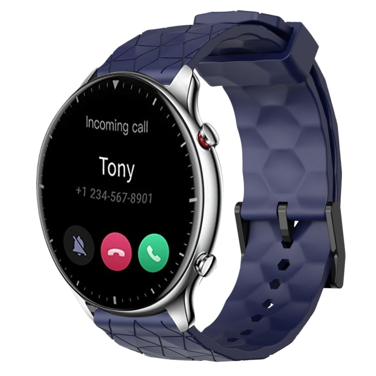 For Amazfit GTR 2 22mm Football Pattern Solid Color Silicone Watch Band(Navy Blue)