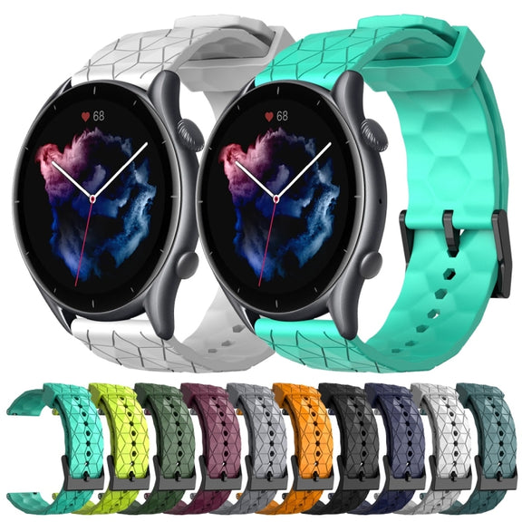 For Amazfit 3 22mm Football Pattern Solid Color Silicone Watch Band(Rock Cyan)