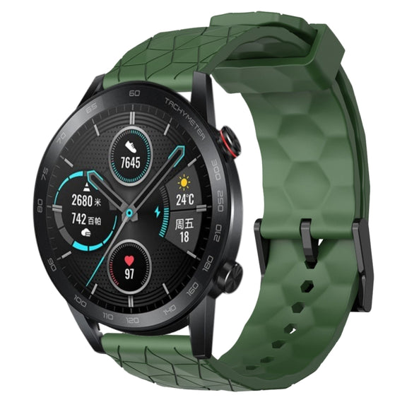 For Honor Magic Watch 2 46mm 22mm Football Pattern Solid Color Silicone Watch Band(Army Green)