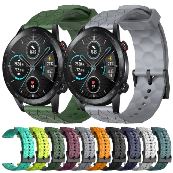 For Honor Magic Watch 2 46mm 22mm Football Pattern Solid Color Silicone Watch Band(Army Green)