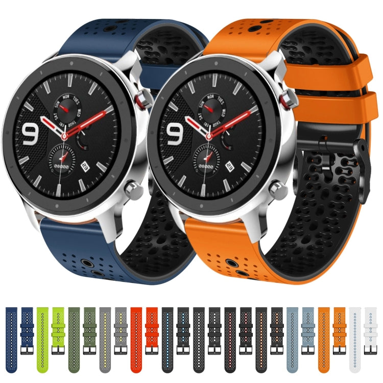 For Amazfit GTR 4 22mm Perforated Two-Color Silicone Watch Band(Army Green+Black)