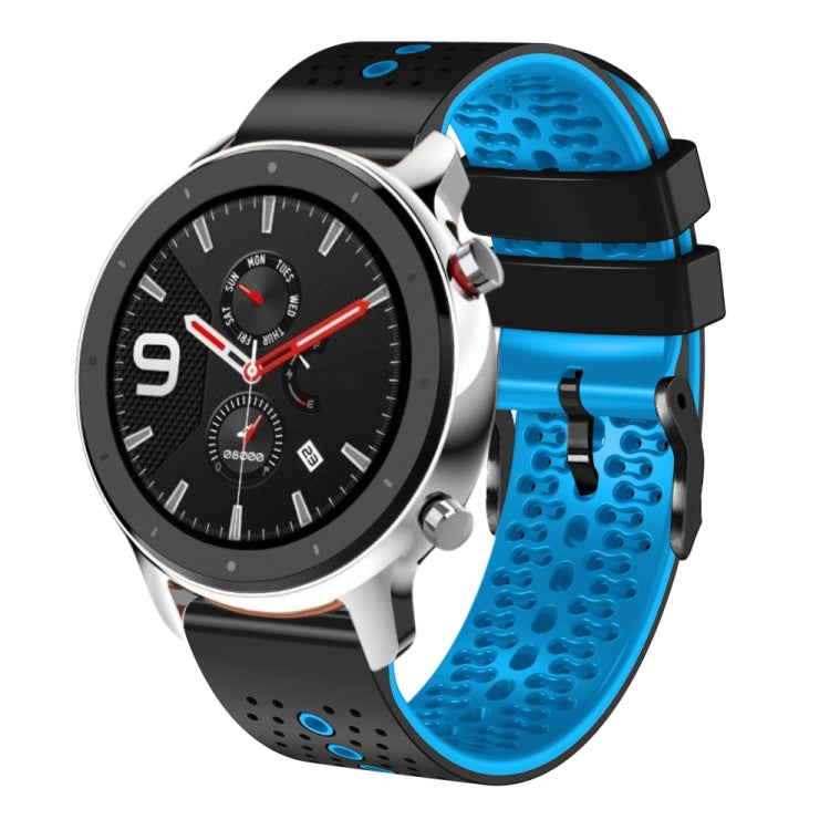 For Amazfit GTR 4 Pro 22mm Perforated Two-Color Silicone Watch Band(Black+Blue)