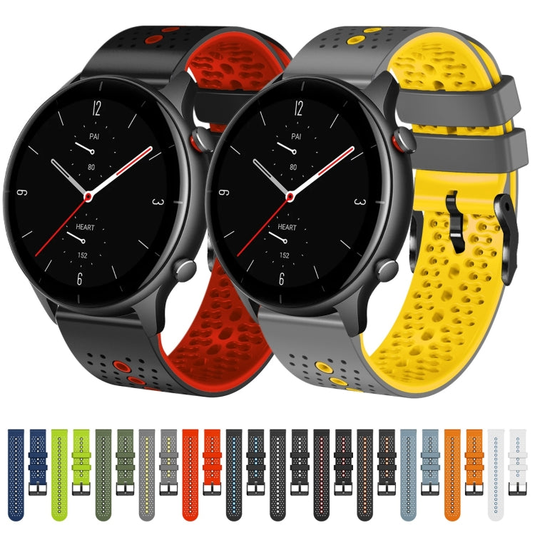 For Amazfit GTR 2e 22mm Perforated Two-Color Silicone Watch Band(Black+Red)