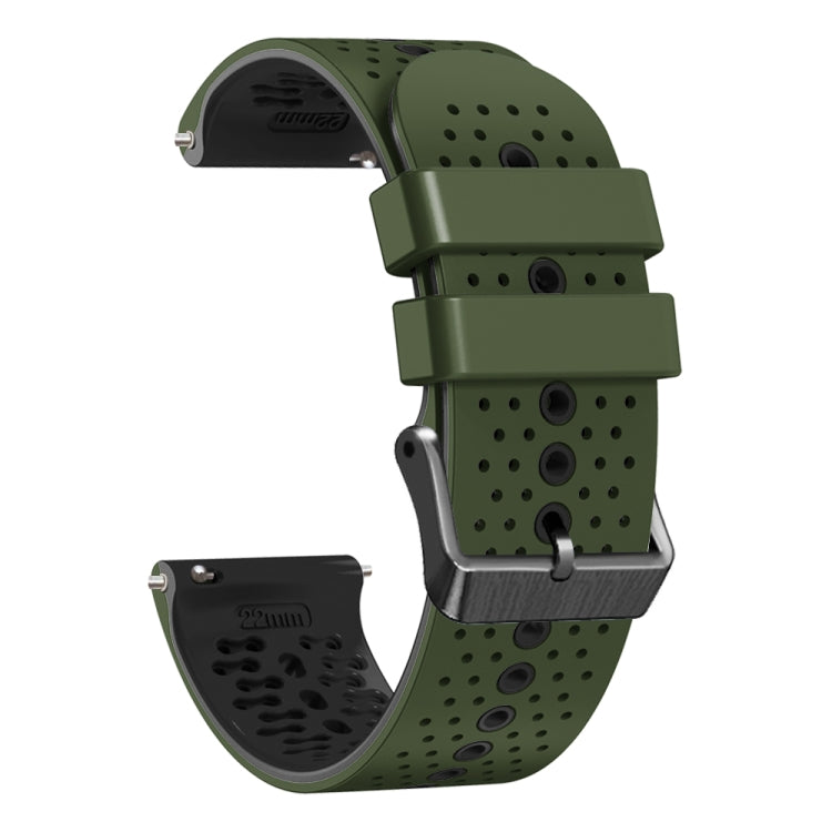 For Amazfit 3 22mm Perforated Two-Color Silicone Watch Band(Army Green+Black)