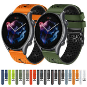 For Amazfit 3 22mm Perforated Two-Color Silicone Watch Band(Black+Blue)
