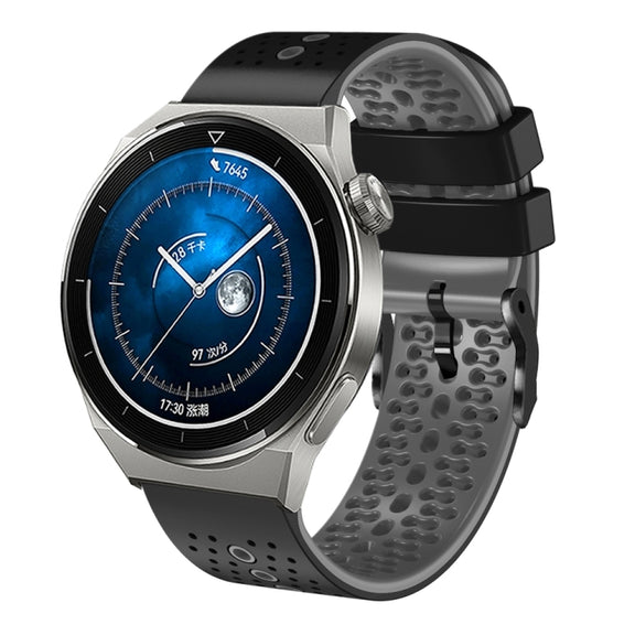For Huawei Watch GT3 Pro 46mm 22mm Perforated Two-Color Silicone Watch Band(Black+Grey)